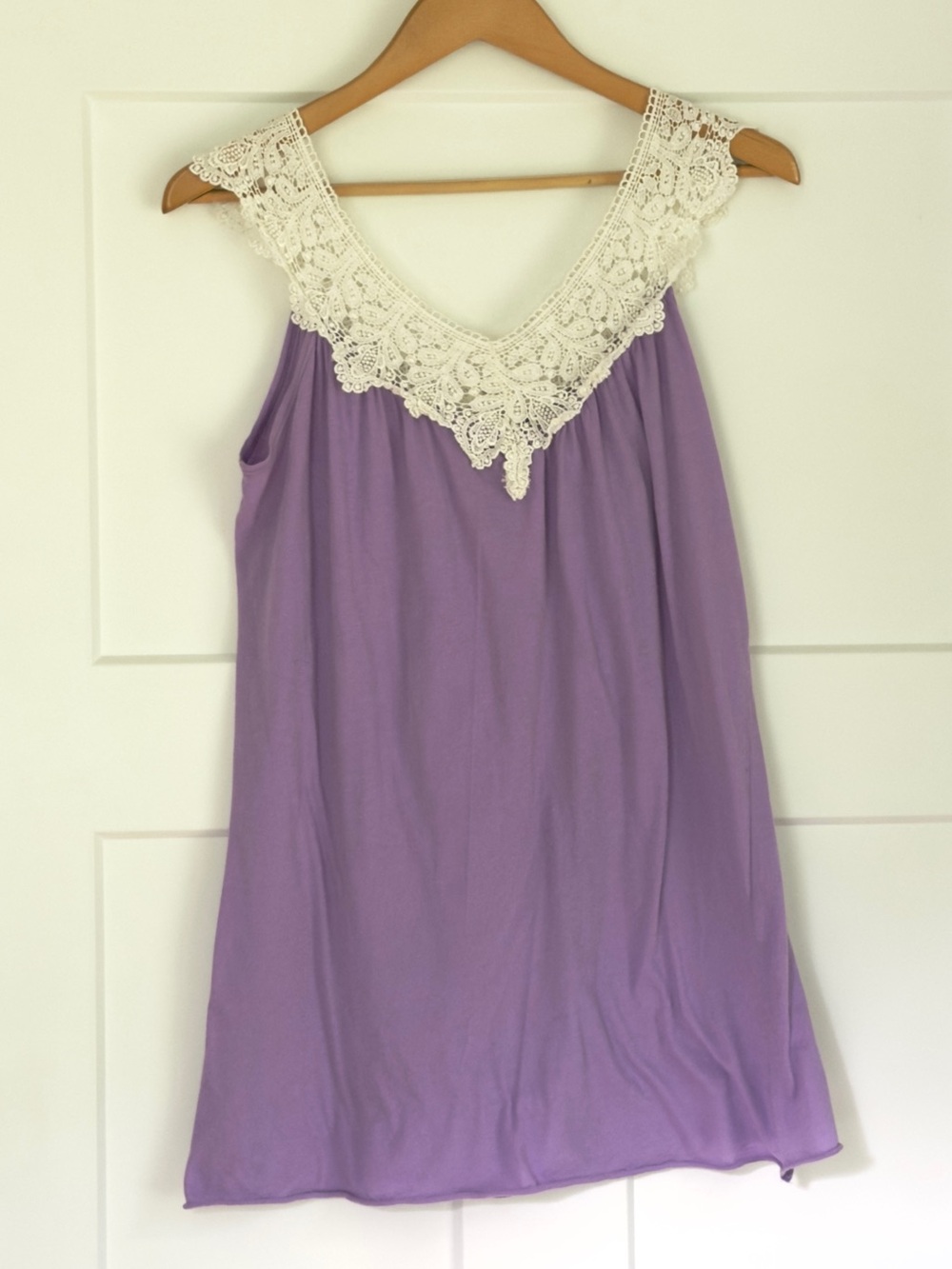 LNA Lavender Mini Dress with White Lace Trim